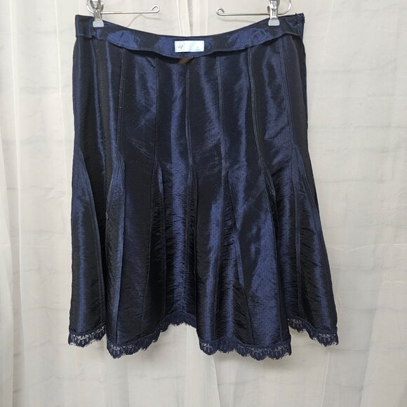 Lane Bryant Skirt Blue Satin Lace Coquette Whimsigoth A-line Pleated 14 - Picture 6 of 10